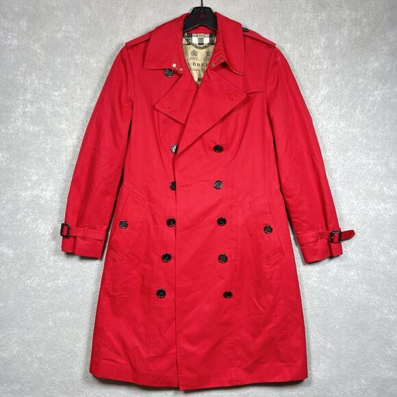 Burberry Jackets & Blazers - BURBERRY KENSINGTON Trench Coat Nova Check Lined Red Long Jacket Women Size 10